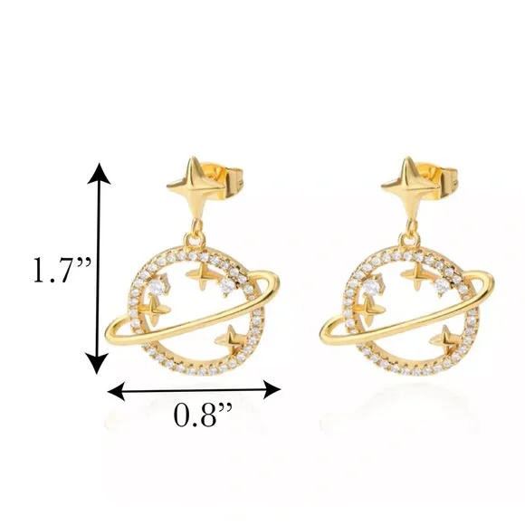 Crystal Planet Saturn and Gold Stars Dangle Earrings - Picture 16 of 16